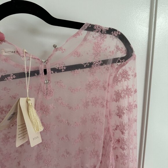 NWT DOEN Adalise Midi Dress Sz Large Tulip Pink Floral Lace Sheer Beach Cover-Up - Picture 9 of 11